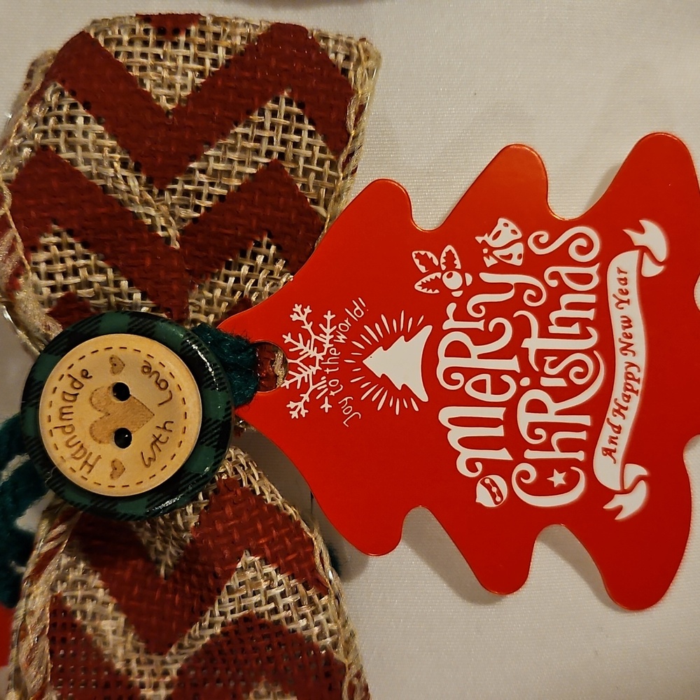 Upcycled Handmade Christmas tags Holiday Ornaments 10-Set Red Christmas Tree 3"
